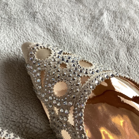 Badgley Mischka Gigi Pointed Flat Evening Shoe Mesh Crystal Bridal Wedding Ivory - Picture 13 of 15